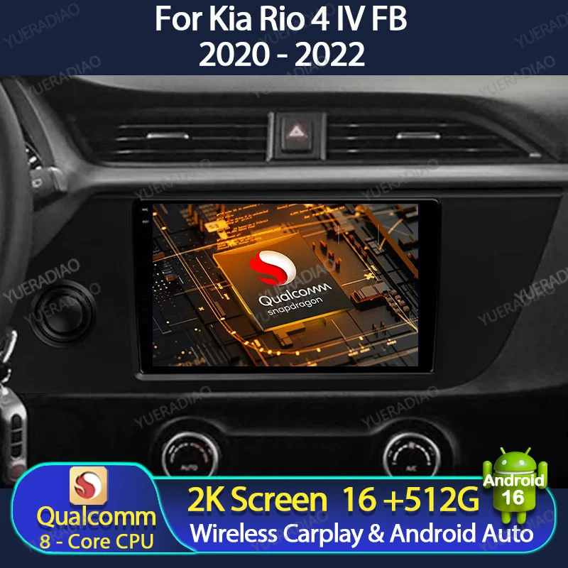 Radio para Auto Android 16 para Kia RIO 4 IV FB 2020 2021 2022 Reproductor Multimedia Estéreo de Doble Din con Cámara de Reversa 2K QLED Qualcomm