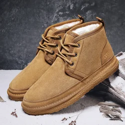 Winter Men Shoes Warm Fur Snow Boots Waterproof Suede Furry Leather Ankle Chelsea Boots Male Fluffy Plush Shoes Outdoor Footwear