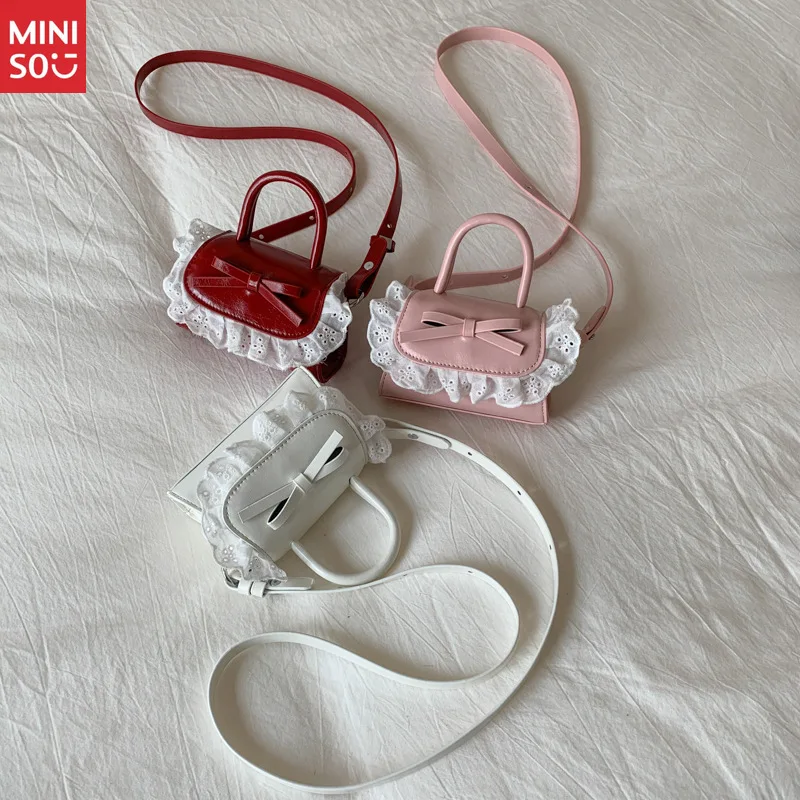 Miniso Square Bow Purse for Girls, Chic Mini Crossbody Bag for Kids