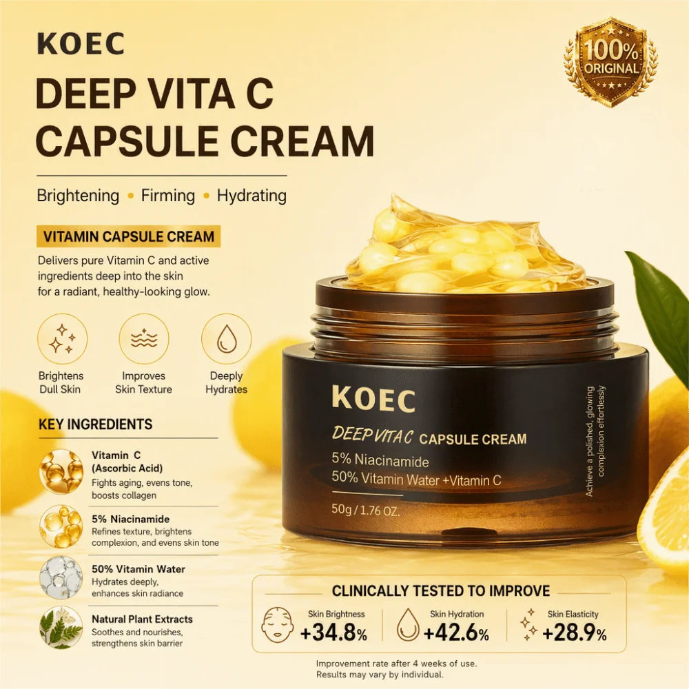 Deep Vitamin C Golden Capsule Face Moisturizer, Helps Smooth Fine-line Appearance, Revitalizes Skin Radiance, Enhances Dull-Looking Skin, Delivers Deep Moisture, Improves Uneven Skin Texture, Korean Daily Skin Care, 1.94 Oz