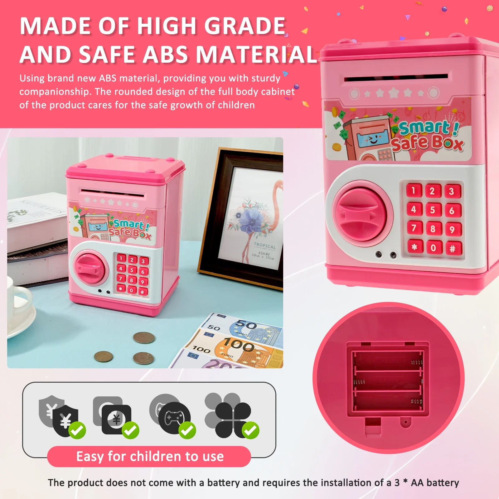 Hucha electrónica para niños, rollo de inducción automática, dinero, gran capacidad, simulación, caja de código inteligente, hucha, juguetes para niños