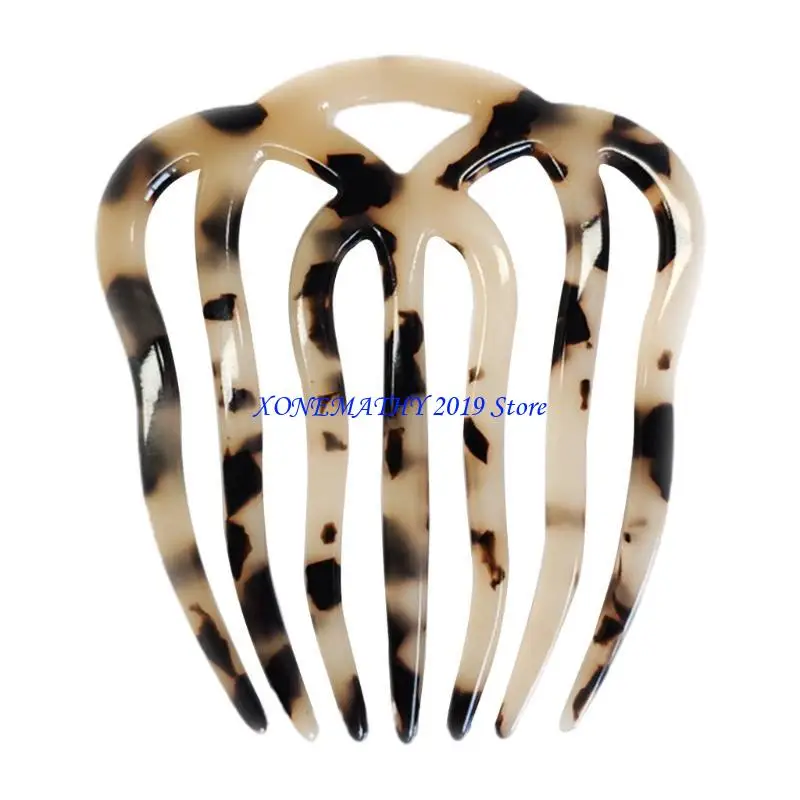 

F42F French Twist Hair Side Comb Hollow Out Wavy 7 Teeth Acetate Tortoise Hairpin