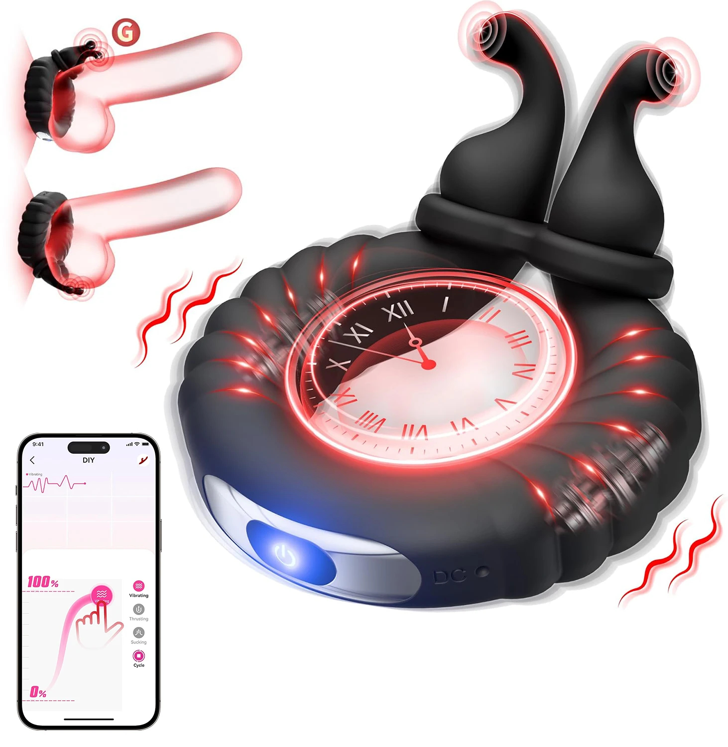 10 Vibration Modes Penis Ring Vibrator with APP Bluetooth Control Women's G-Spot Clitoral Stimulator for Adult Couples Sex Toy