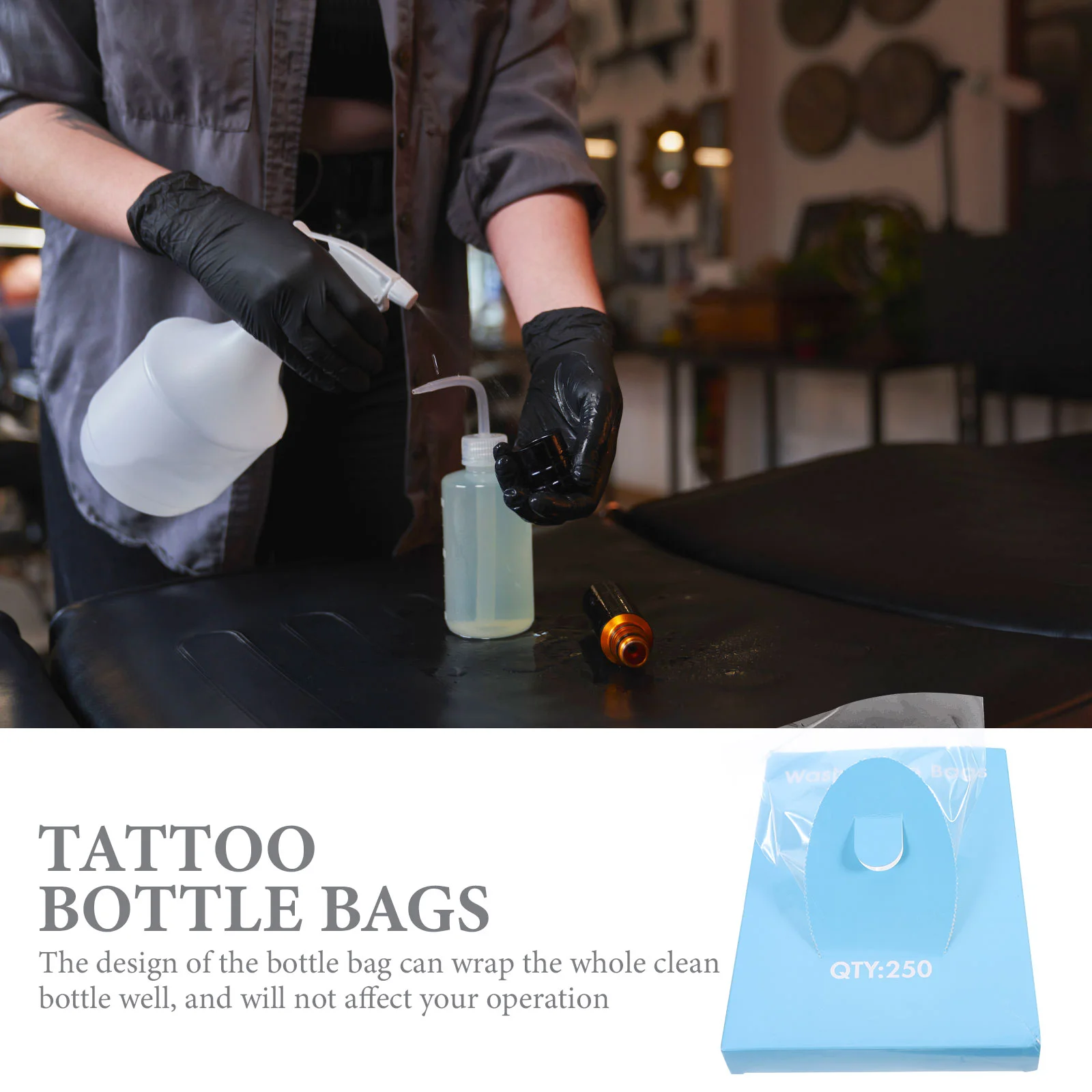 250 Pcs Tattoo Bottle Bag Plastic for Tattoos Disposable Squeeze Bags Holder Cover Wash Tattooing Supplies