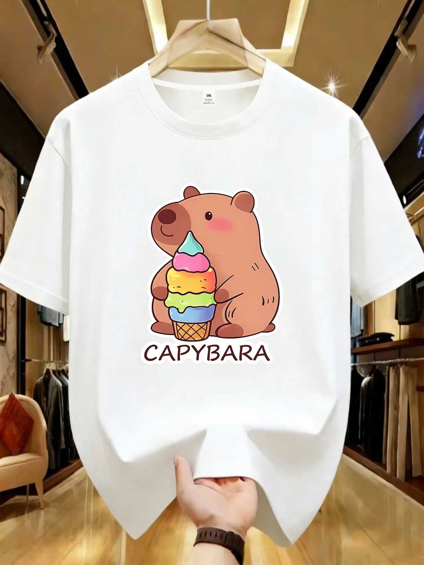 

【WZM102161】Женская футболка больших размеров с принтом Capibala, с круглым вырезом, летняя, повседневная, с короткими рукавами, в уличном стиле, универсальная.