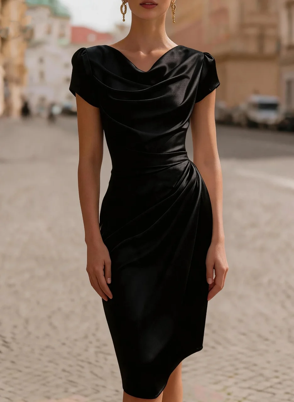 Elegantes Kurzarm-Cowl-Neck-Kl – Women Formal Party Wear Dress Bewertung und Preis