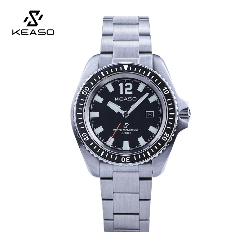 

KEASO Swiss RONDA quartz movement Diving Watch Stainless steel Super luminous Sapphire Watch men's watch