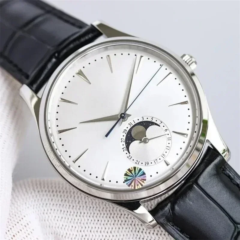 고급 남성용 문페이즈 럭셔리 손목시계 자동 기계식 시계 스테인리스 스틸 블랙 블루 가죽 맞춤형