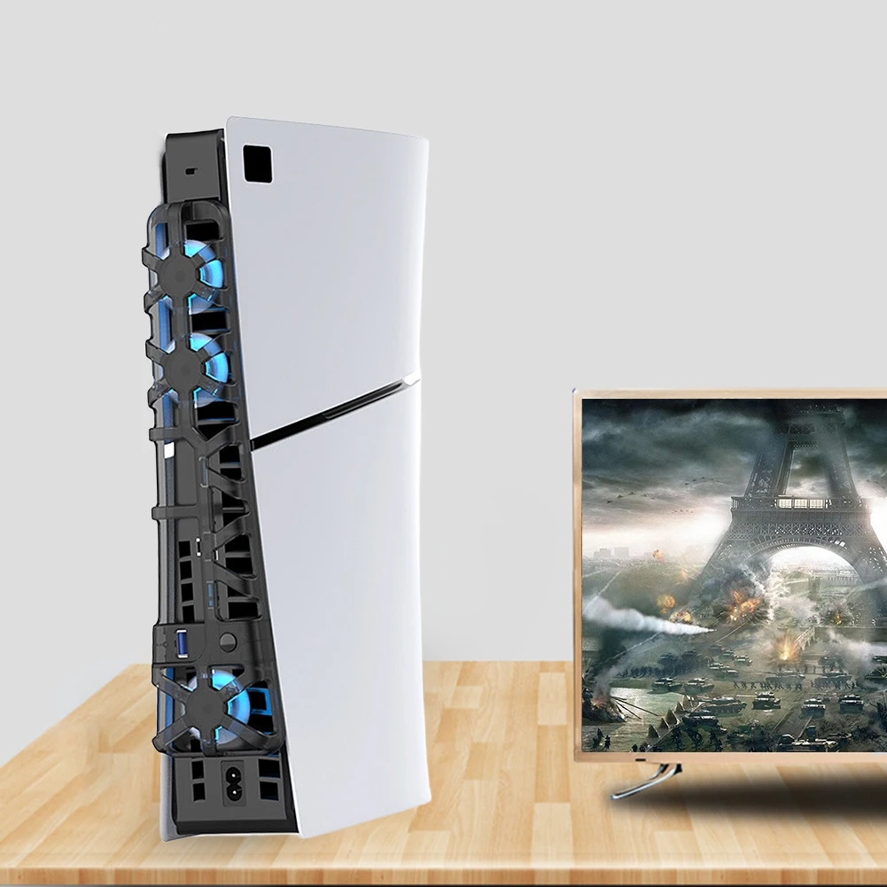 Cooling Fan with LED Light and 3 Fans Efficient Cooling System USB DC 5V Cooling Game Accessories for PS5 Slim Console