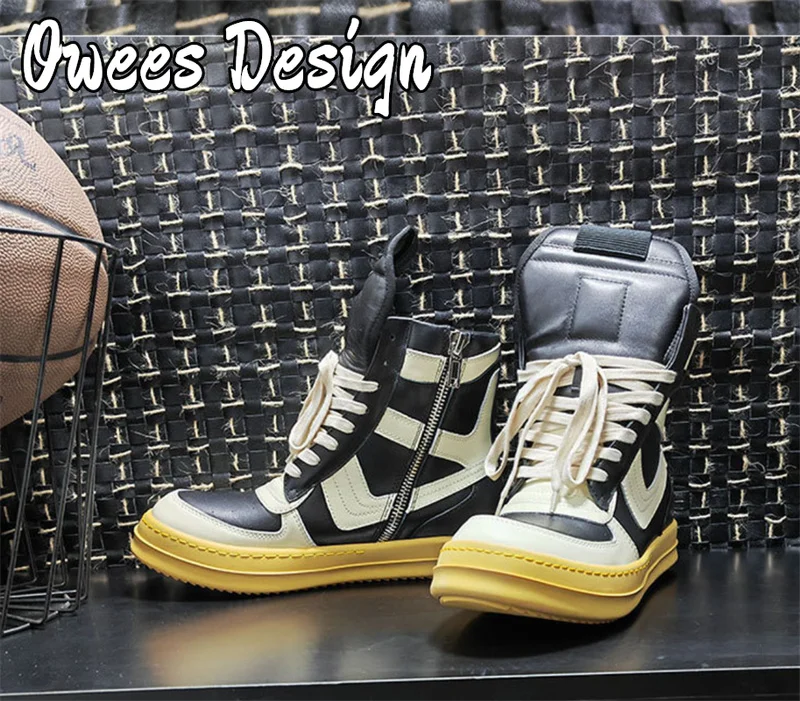 Owees-zapatillas de deporte de cuero genuino con cordones para hombre, zapatos deportivos masculinos de alta calidad, estilo Hip Hop, Rock Street