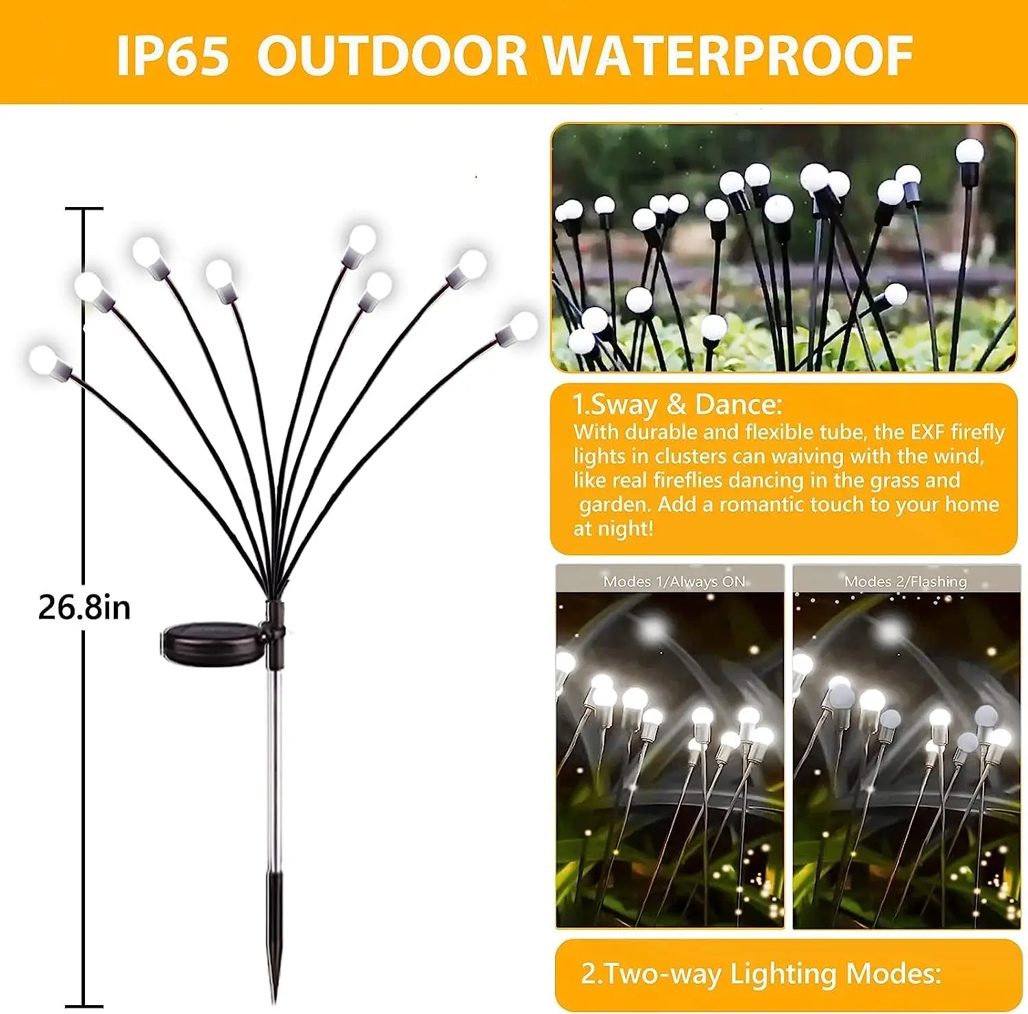 2pcs Solar LED Light Outdoor Waterproof Garden Sunlight Powered Landscape Lights Firefly Garden Lights Lawn Decor Solar Light