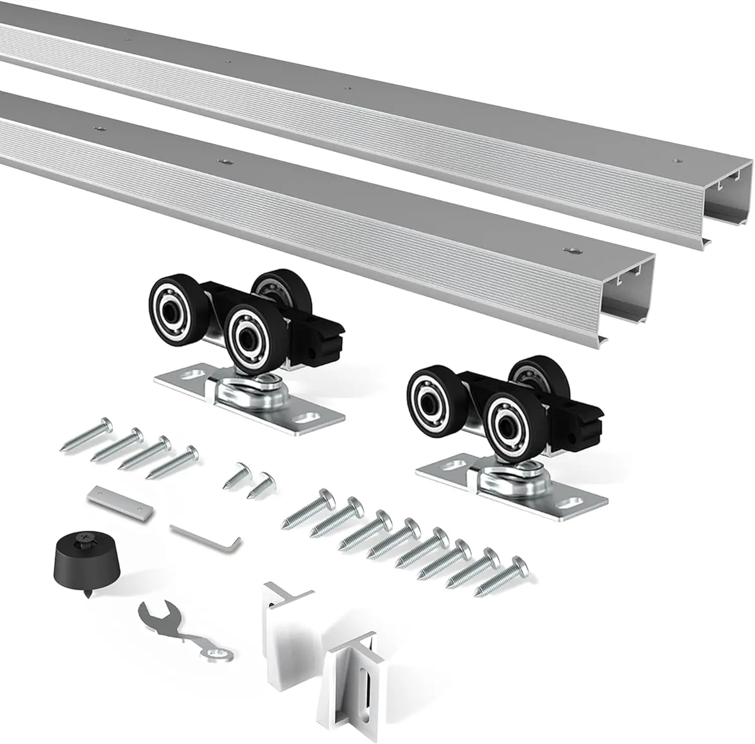 

8FT Pocket Door Track Kit, Spliced Aluminum Pocket Door Hardware 92", Quiet and Smooth Sliding, Suitable for Door Width 24"-48"