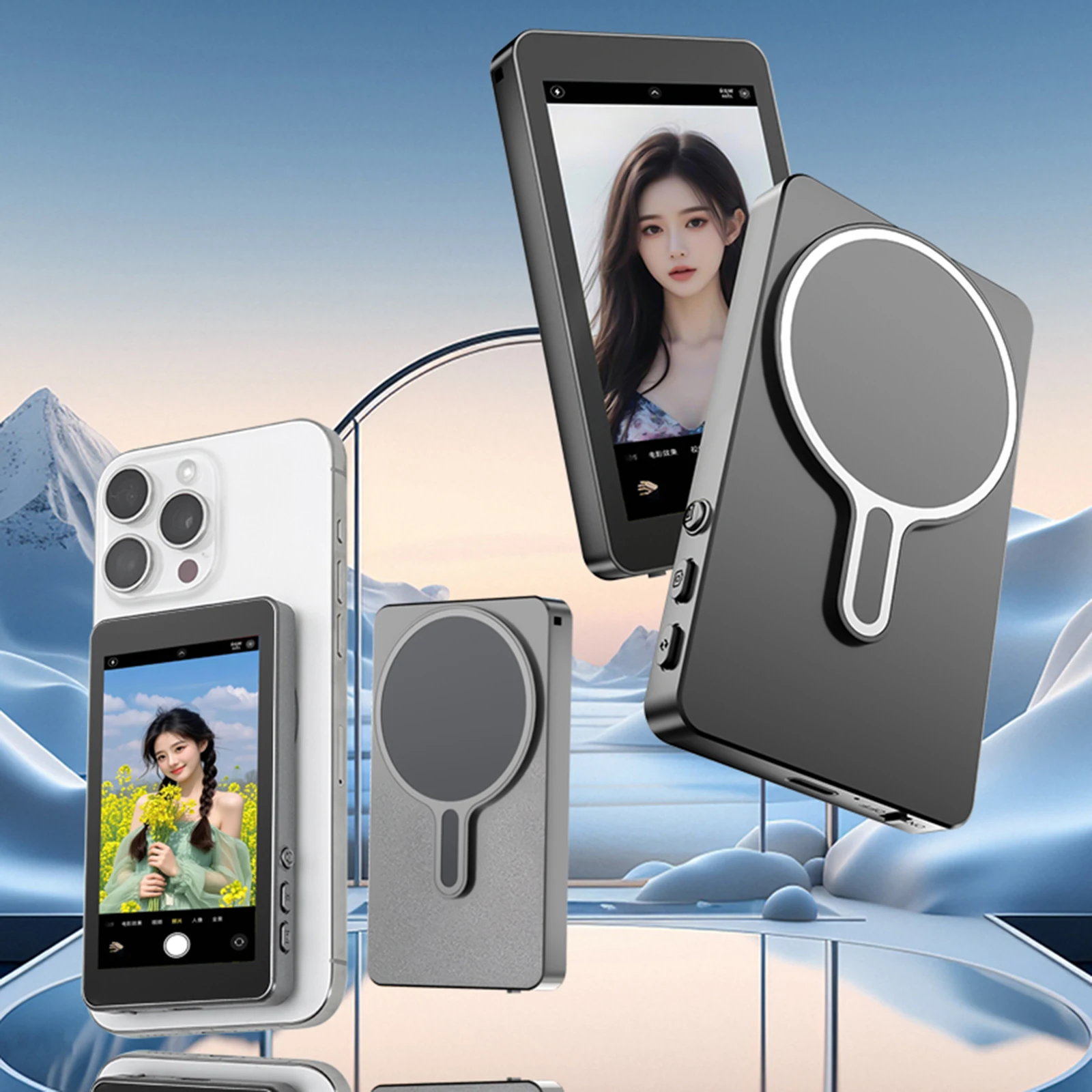 

Magnetic Phone Vlog Selfie Monitor Screen Wireless Selfie Monitor Screen Phone Vlog Selfie Screen for Android iPhone Cellphone