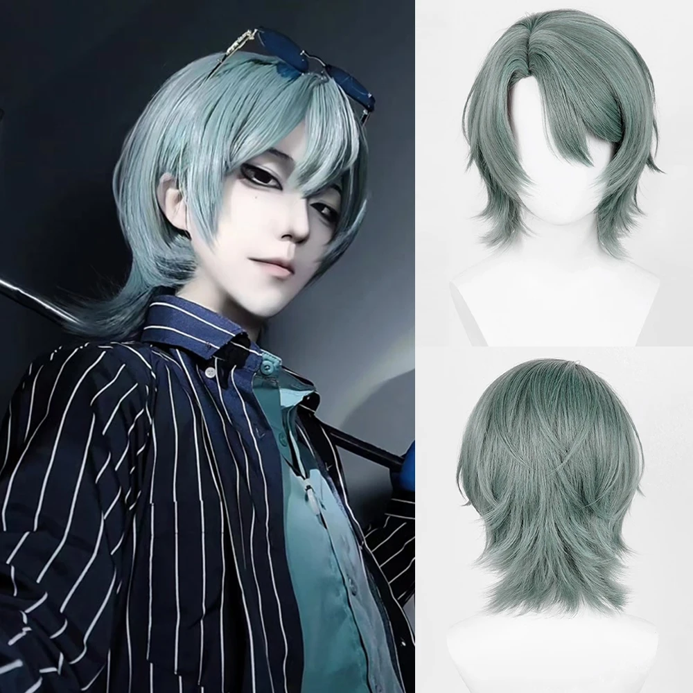 

Short Straight Ombre Blue Green Synthetic Wig Anime Game Cosplay Fluffy Men Heat Resistant Wig for Daily Party