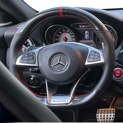 For Mercedes benz GLC AMG E-class C200L C260L A200L E300L customized leather suede carbon fiber hand sewn steering wheel cover