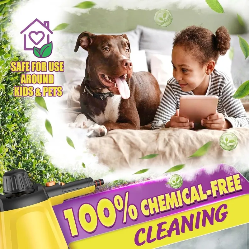 Natural Multi-Surface Handheld Steam Cleaner with 10 Accessories, 13OZ Pressurized Multipurpose On Demand Steam Cleaner for Home