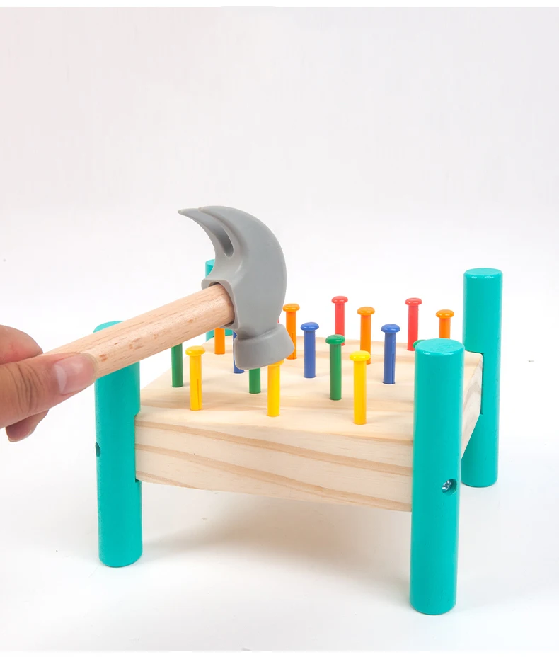 Round Shape Wooden Double Sides Pegboard Toy Early Education Kids Hammering Nailing Table Toy Baby Hand-eye Coordination