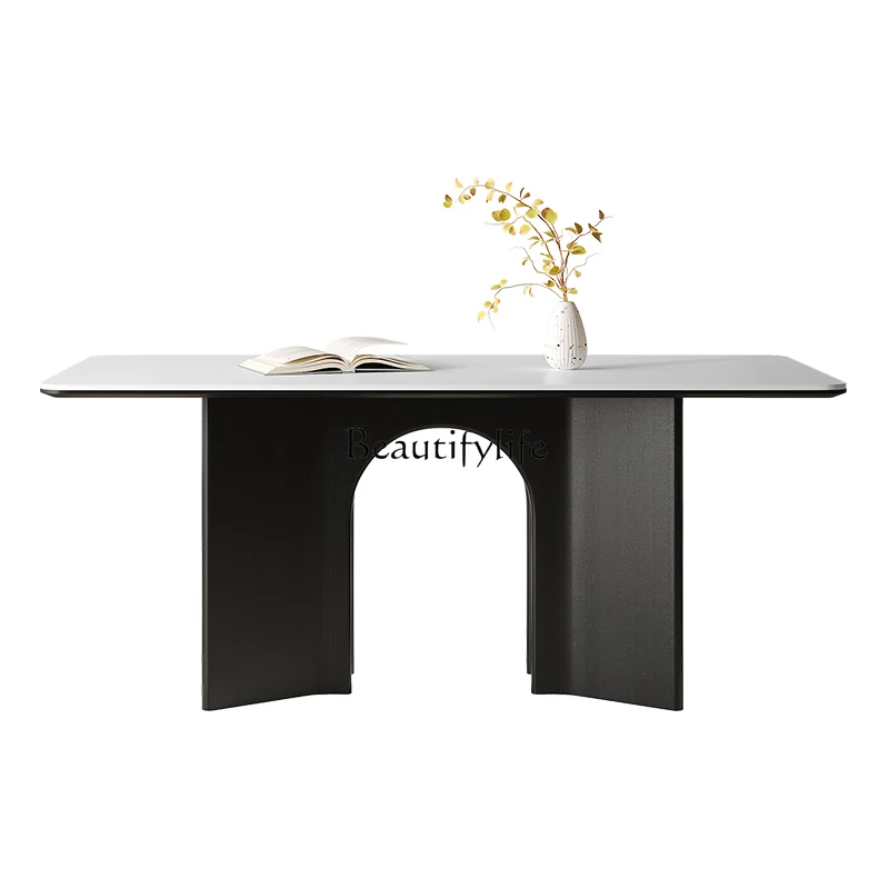 Light luxury modern simple rectangular French new Italian white rock slab dining table
