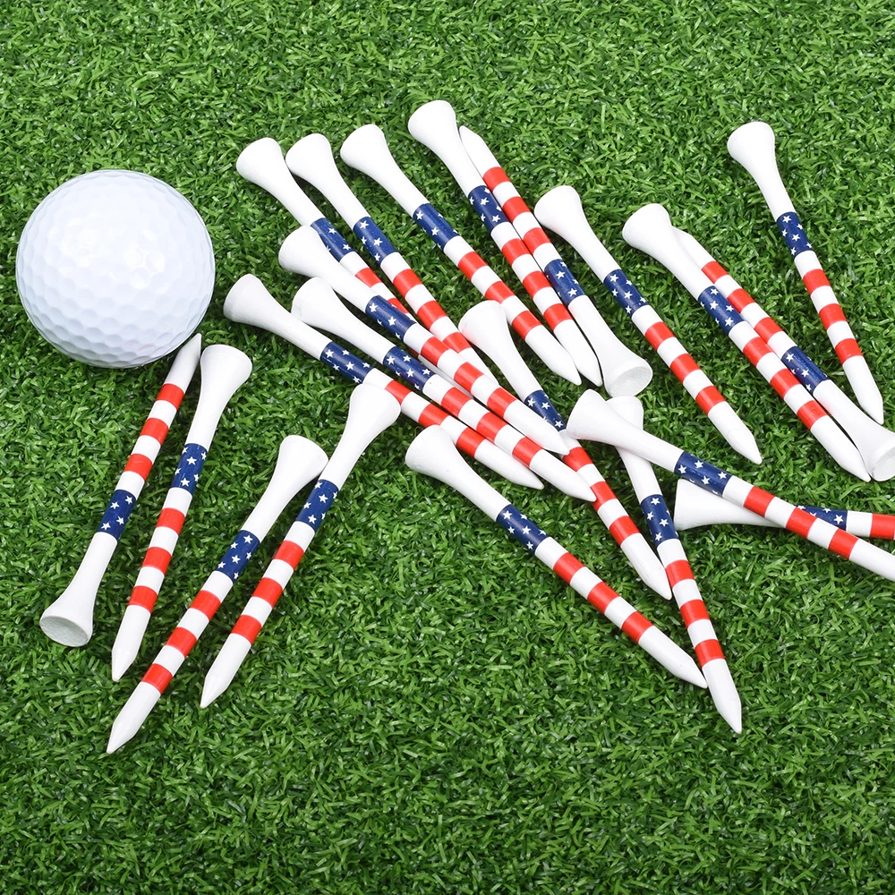 50pcs American Flag Style Durable Bamboo Golf Tees Of (3-1/4\'\' & 2-3/4\'\') Length Golf Ball Holder Golf Training Practice tees