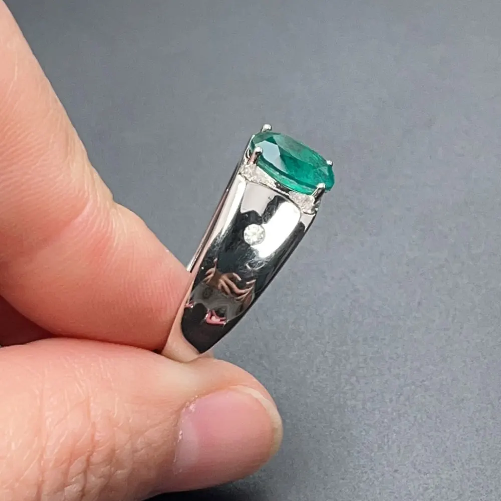 7mm*9mm Lab Created Emerald Color Crystal Ring 18K gold platedPure 925 Silver Gemstone Ring for Men - Image 6