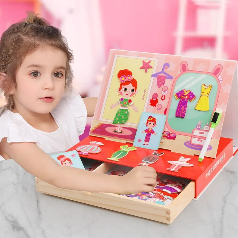 

[Funny] Wooden Magnetic puzzle Double-sided drawing board children's Early enlightenment education toys baby birthday gift