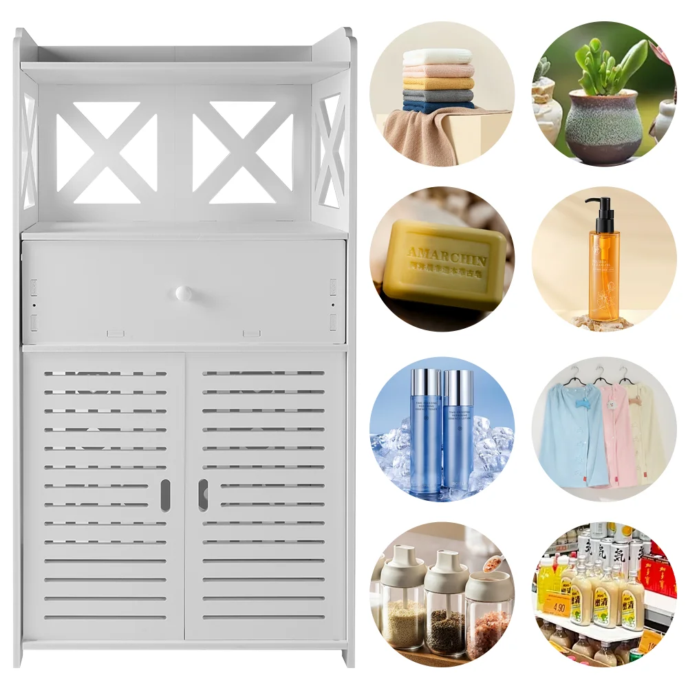 White Free-Standing Bathroom Cabinet with Drawers & Shelves – Space-Saving Storage Solution