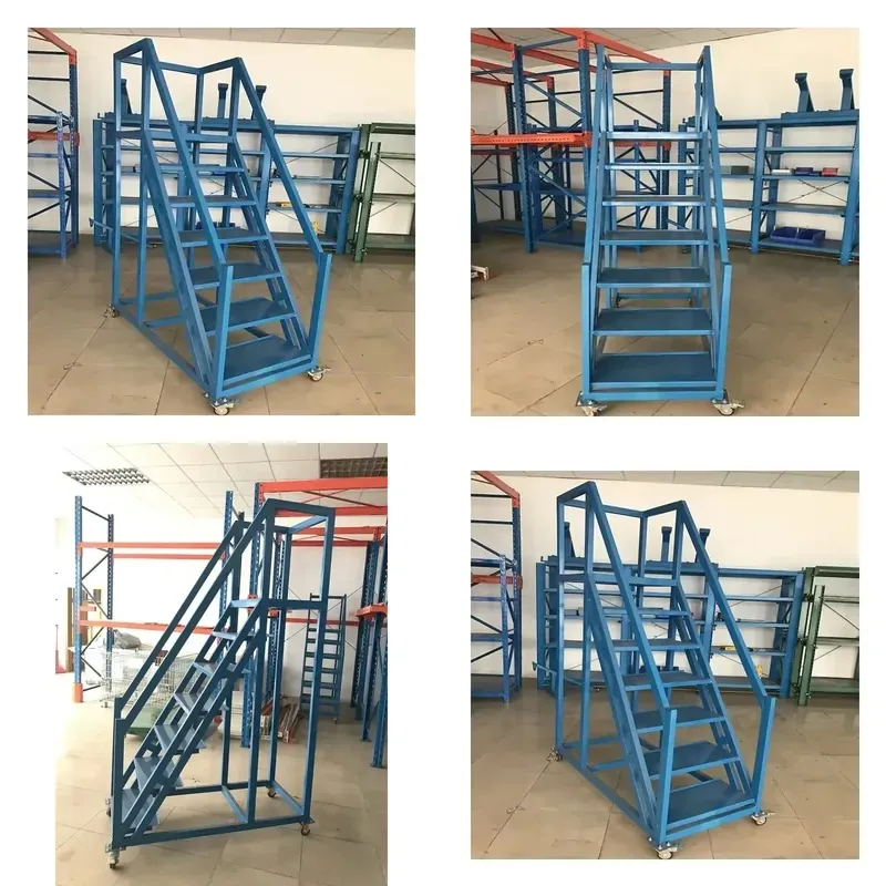 HUAWU 150kg Capacity Mobile Safety Ladder Steel Q235 5 Step Rolling Warehouse Work Platform hw-wl05