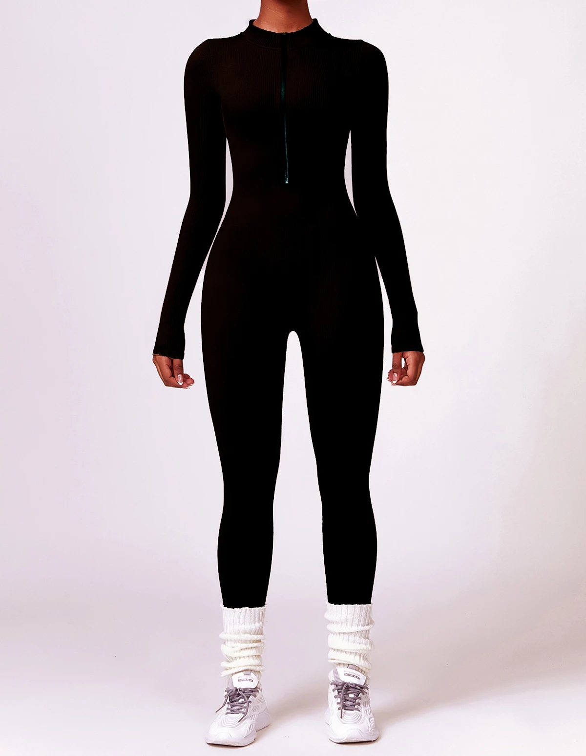 

XUANSHOW Female One-piece Clothes Sportswear Tight Fitting Long sleeved Jumpsuit Zipper Fitness Jumpsuits for Women