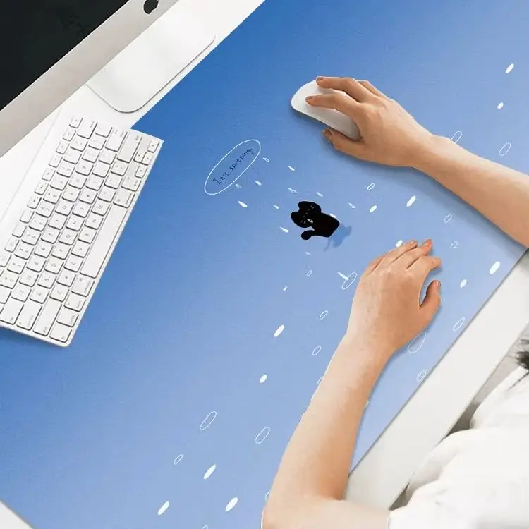 Ins Rainy Black Cat Mousepad XXL Large PU Leather Mouse Pad Suitable For Gaming Office Users Non-Slip Desktop Computer Desk Pad