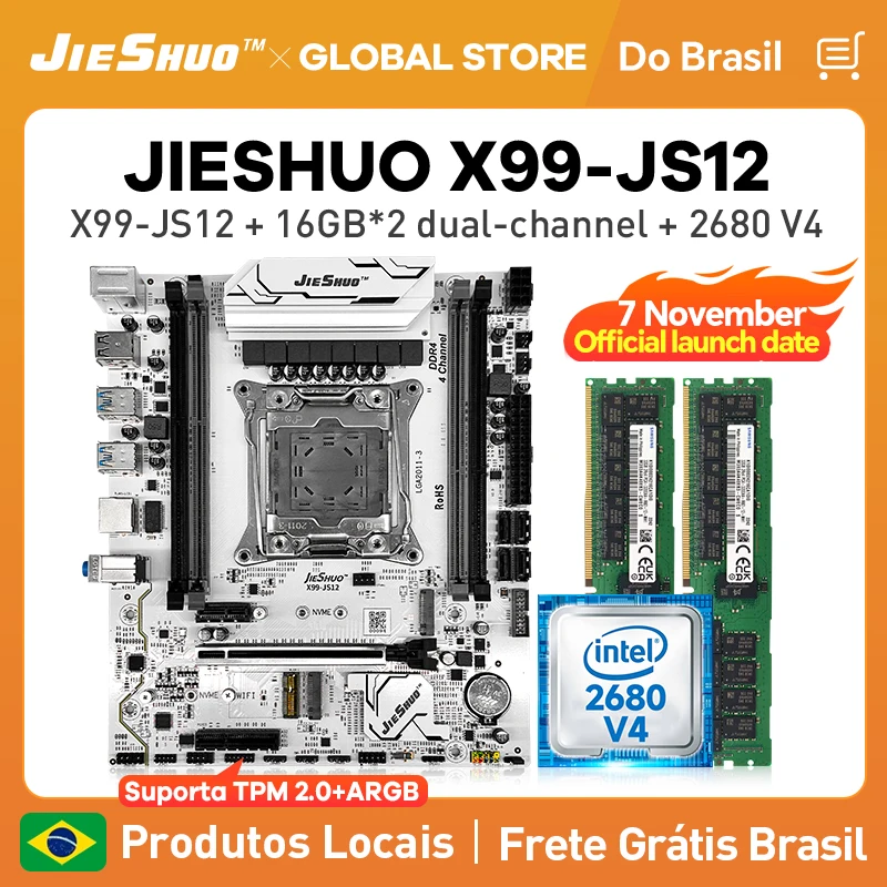 

JIESHUO Новый комплект материнской платы X99-JS12 с процессором Intel Xeon E5 2680 V4 и оперативной памятью DDR4 16 Гцx2 2133 МГц для игрового компьютера с поддержкой TPM 2.0