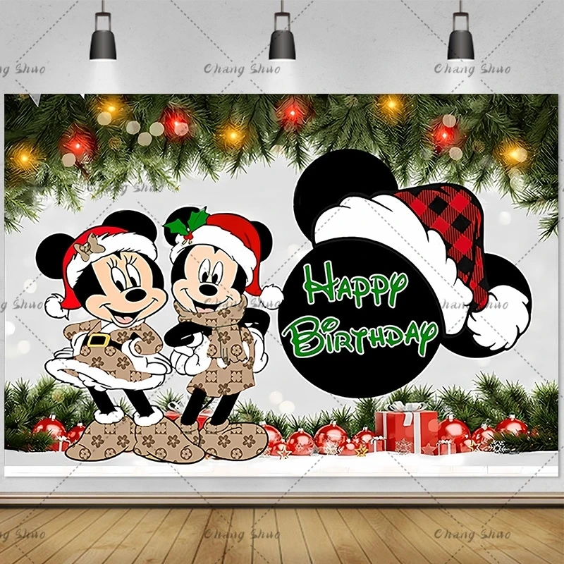 Cute Cartoon Minnie Mickey Mouse Olaf Backdrops Decoration Lovely Toys Tree Gifts Christmas Party Purple Photography Background