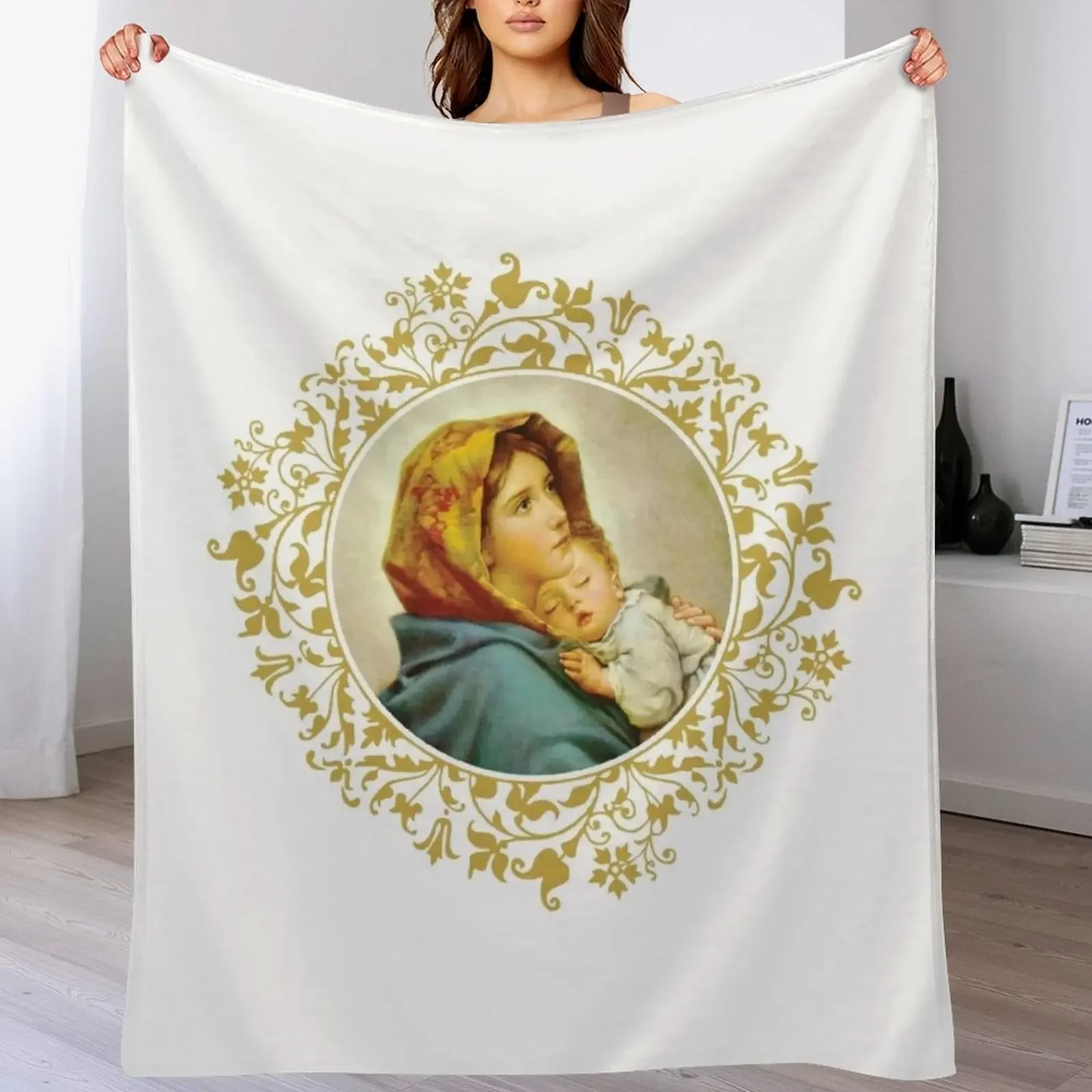 

Virgin Mary with Jesus Child Throw Blanket heavy to sleep decorative Plaid Thermal Blankets