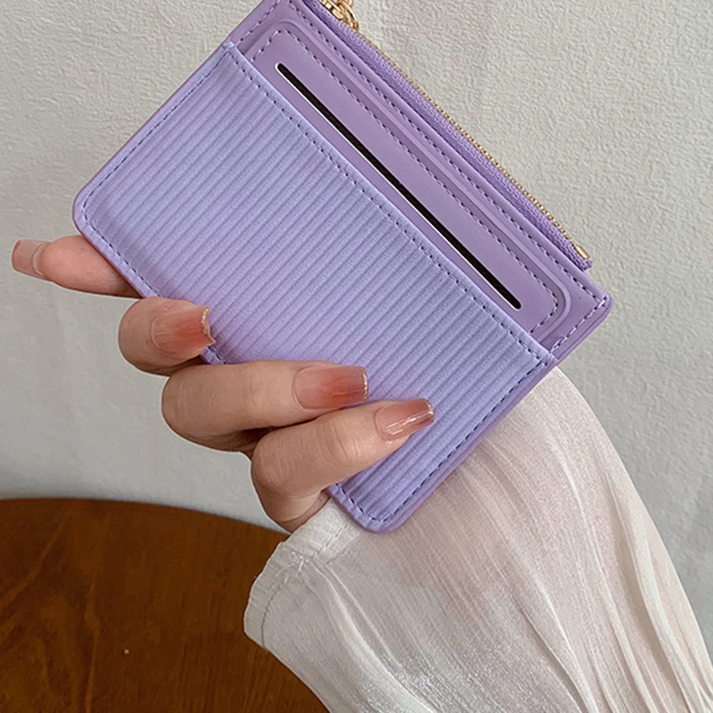 

PU Leather Multi-Slots Card Holder Mini Wallets Two-Piece Coin Purse With Keychain Zipper Credit Card Clip for Girls Women