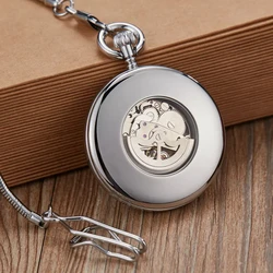 Fashion Alloy Retro Vintage Pocket Watch On Chain Cool Chain Hollow Mechanical Dial Black Watches Pendant Birthday Gifts