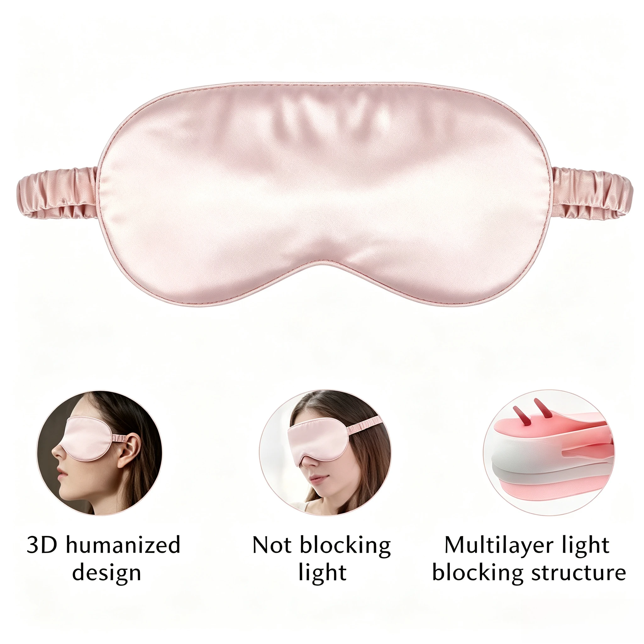 Soft Satin Blindfold Eye Mask Hair Scrunchie Drawstring Storage Pouch Set Light Block Eyeshade Comfort Travel Indoor Sleep Gear
