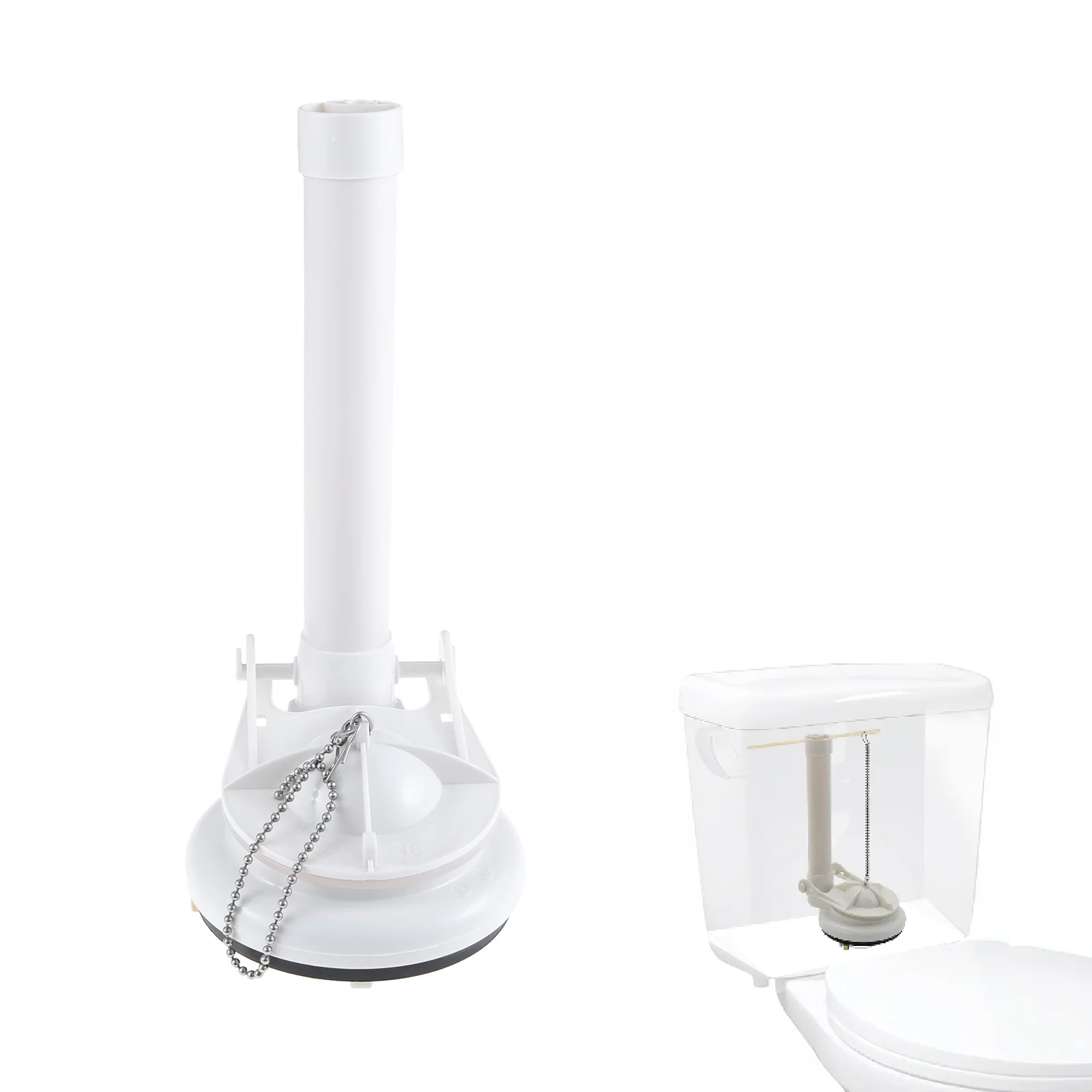 One-piece Toilet Flush Replacement Valve with Chain Rubber Seal Universal 3 Inch Toilets Repair Kit Durable Anti-leak Silent