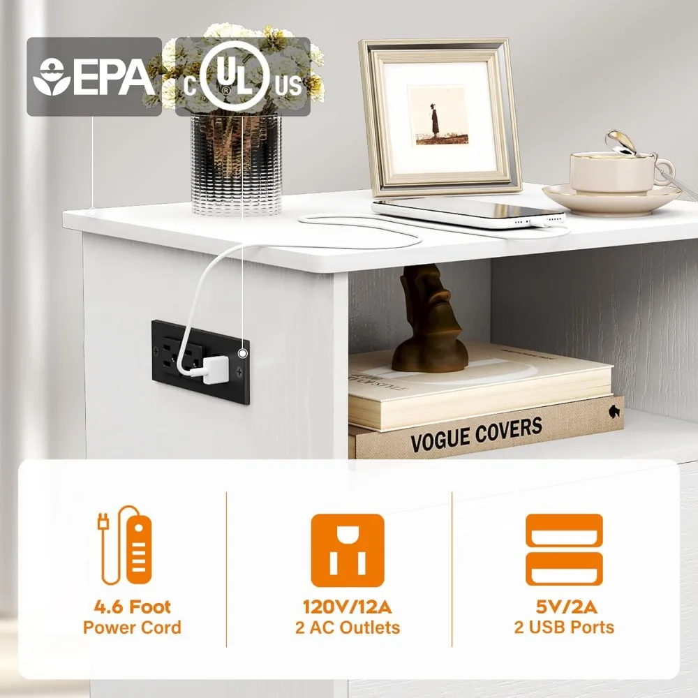 Пара современных тумбочек с зарядной станцией, USB-портами и розетками