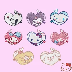 Anime Figure Embroidered Patches Cinnamoroll Kuromi Melody Pochacco Cartoon Kitty Hook and Loop Embroidered Cloth Sticker Sewing