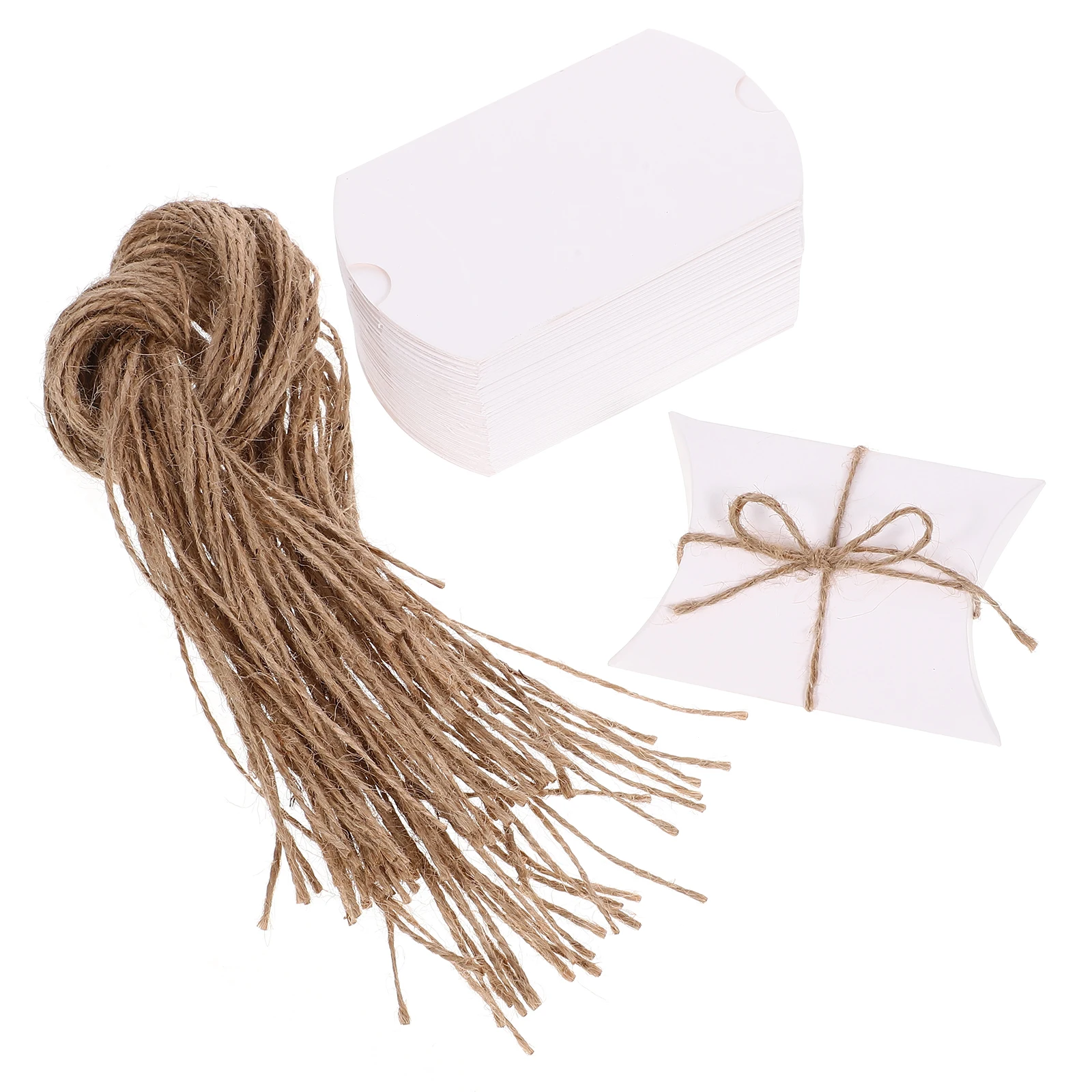 

50 Pcs Kraft Paper Pillow Boxes White Color Rope Decorative Party Gifts C y Storage Small Size Lightweight Portable