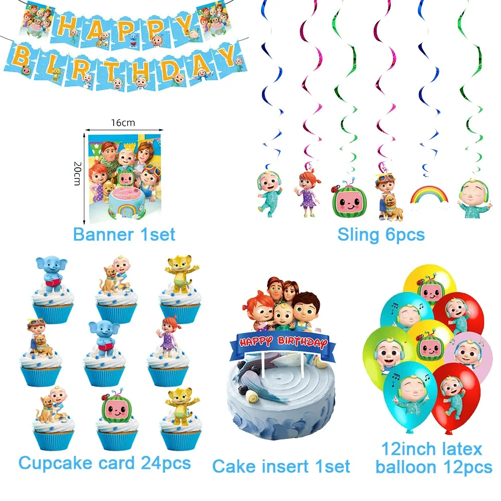 Cartoon COCO&MELONED Watermeloned Theme Birthday Party Decoration Disposable Tableware Balloon Baby Shower Children's Gift