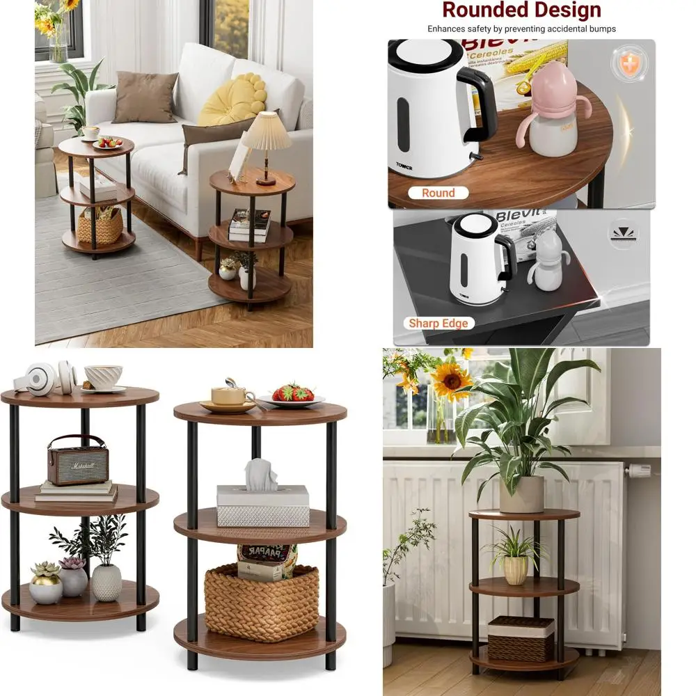 

Rustic 3-Tier Walnut Accent Table, Ideal for Small Spaces, Living Room, or Bedroom