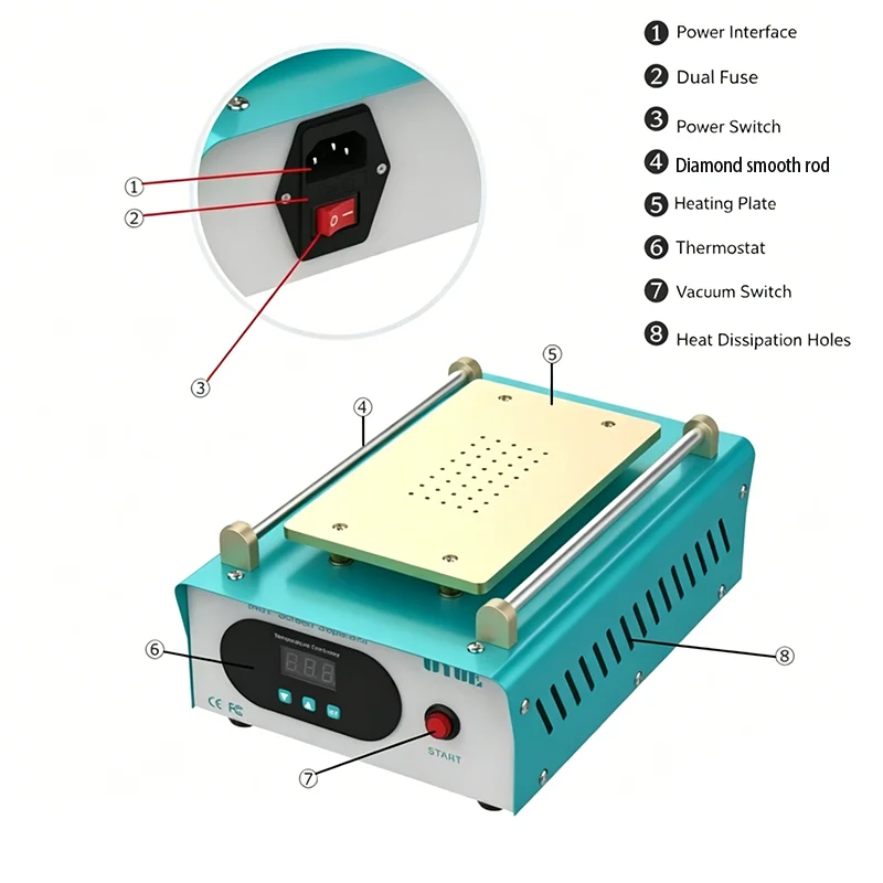 948T preheating station Screen Separator Machine Touch Screen Digital LCD Separator Machine 7 inches 220/110V