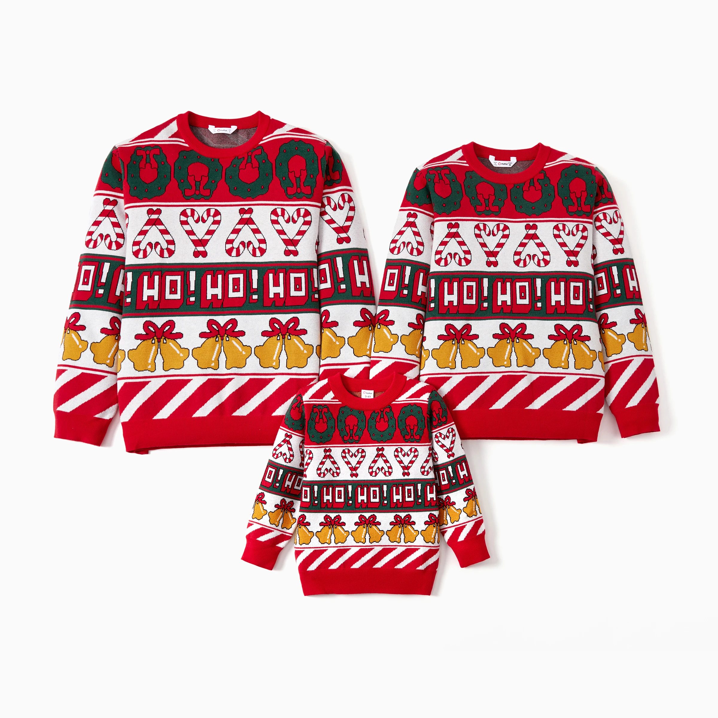 PatPat Christmas Sweater Family Matching Tops Allover Xmas Bell & Candy Cane