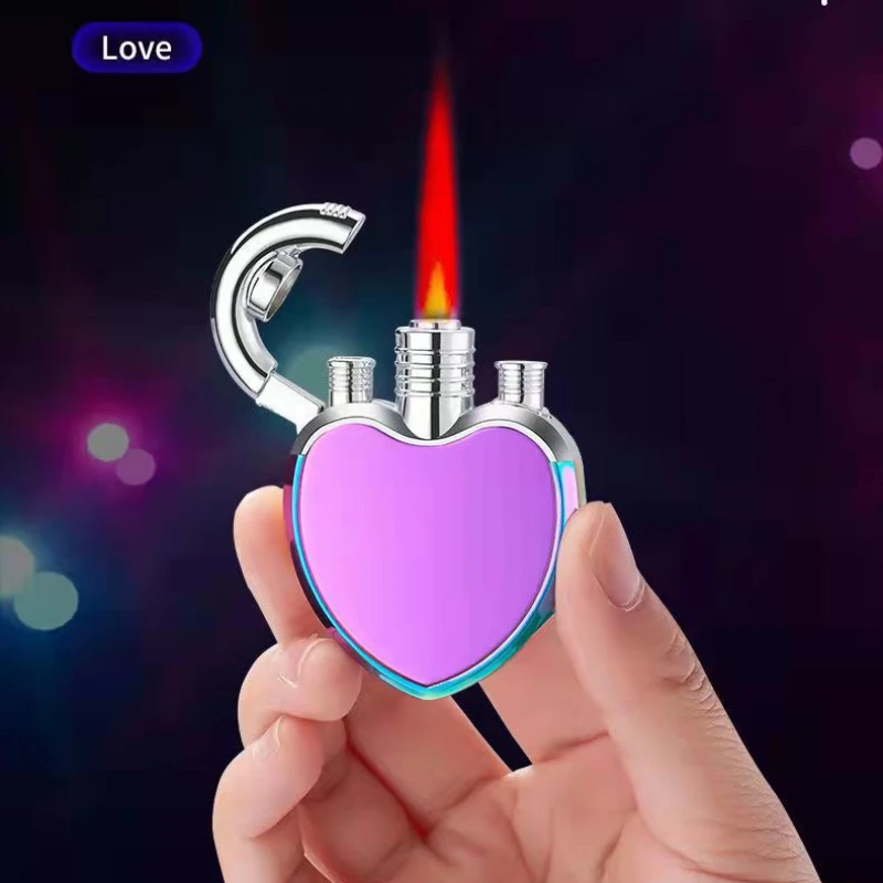 NEW Jet Lighter Love Heart Shape Butane Turbine Torch Lighter Red Flame 1300 C Windproof Inflatable Gas Lighter Gadget