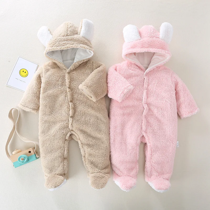 

Baby onesie Baby onesie outdoor clothing Winter thickened with hat warm baby crawling clothes 3 to 6 9 12 18 months