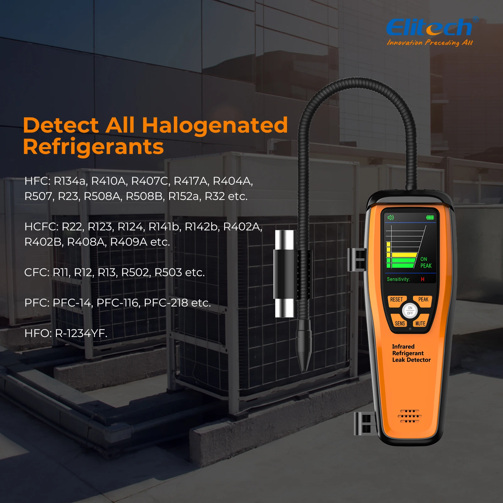 Elitech ILD-200ขั้นสูงสารทำความเย็น Halogen Leak Tester เครื่องวิเคราะห์ก๊าซความไวสูงแบบพกพา10Years' Life