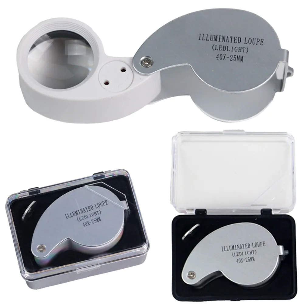 

40X Magnifying Glass 6X Foldable Aluminum Alloy LED Jewelry Mirror with Color Box