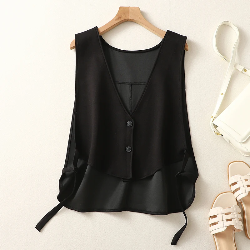 

Bla Vest Women's Summer Loose Slim Fit Svel Suit Vest Asymmetric Layering oulder Pad Jaet Cotton Blend Commute Sle