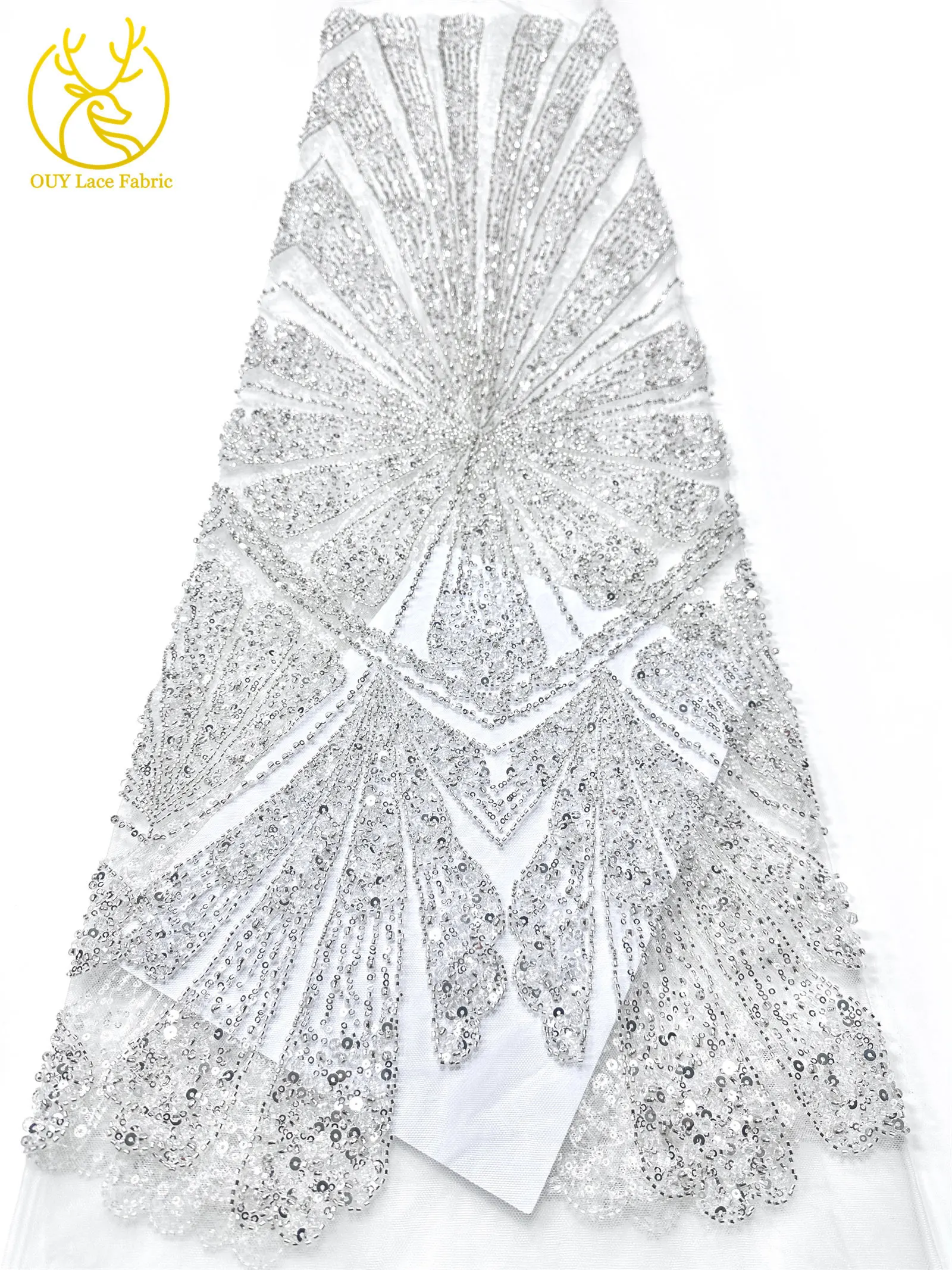 2026 Neuer Afrikanischer Schwer Perlenverzierter Spitzenstoff Hochwertiger Französischer Tüll Pailletten-Spitzenstoff Premium Maßgefertigtes Damen-Abendkleid – Detail 16