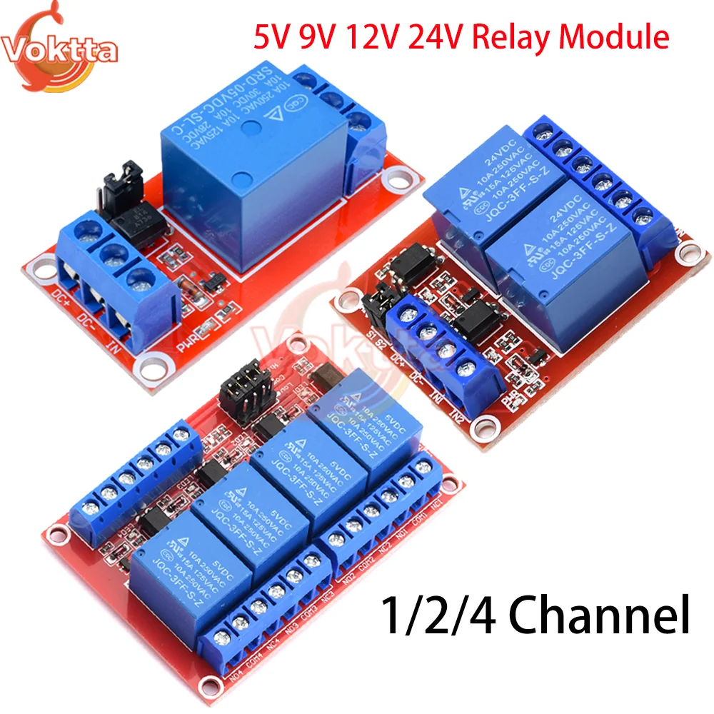 1/2/4 Channel Relay Module 5V 9V 12V 24V Relay Board Shield With Optocoupler Support High and Low Level Trigger